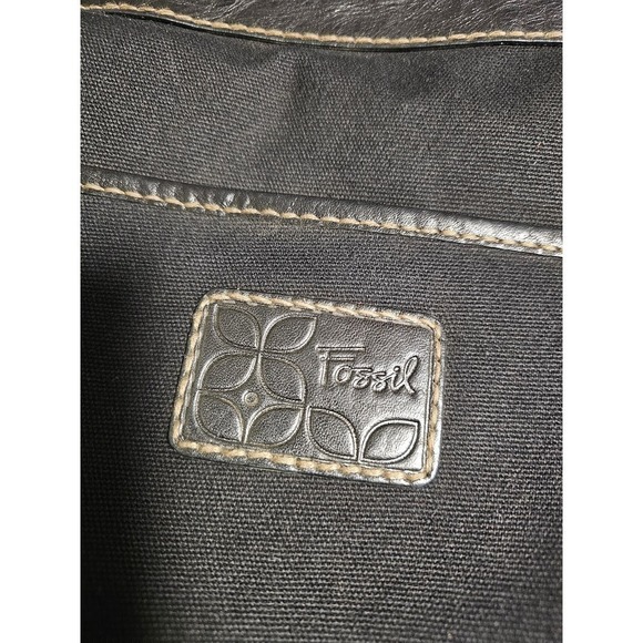 Fossil black Leather & Canvas messenger crossbody bag. Unisex - Picture 5 of 12